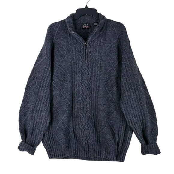 Jos A Bank Lambswool Knit Sweater Mens L Gray 1/4 Zip Pullover Mock Neck - Picture 4 of 10